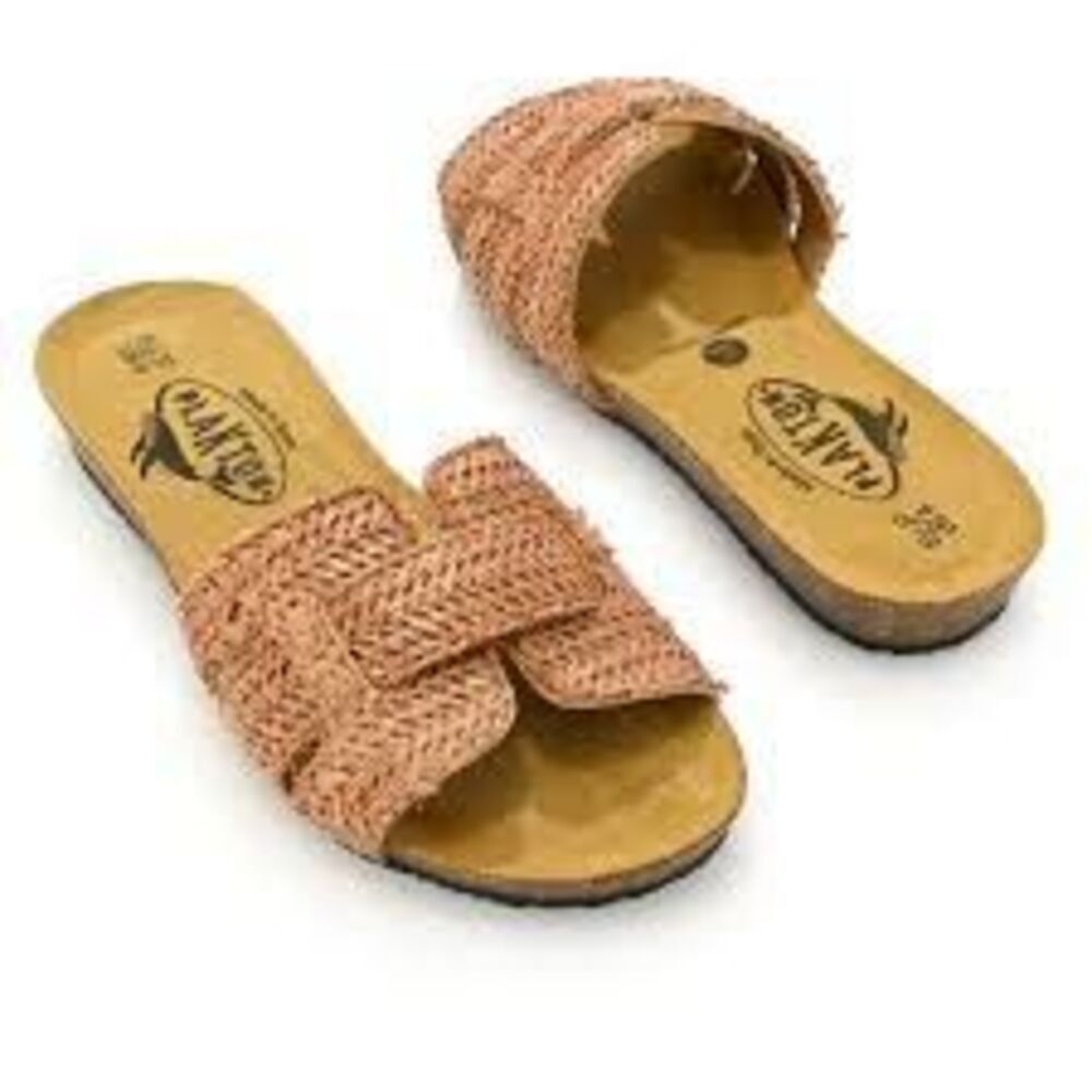 Plakton Women's Size 9 Brown Raffia Sandals Summer Comfort Shoes Beachy Boho NWT